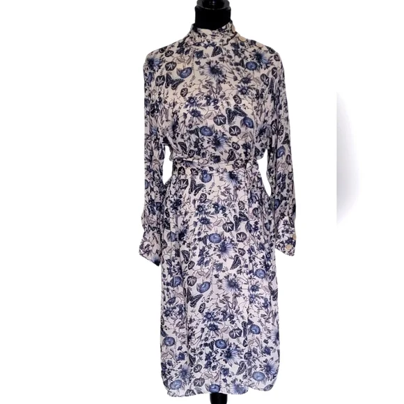 Zara Bohemian Floral Mockneck Belted Side Slits Midi Dress - Picture 4 of 12